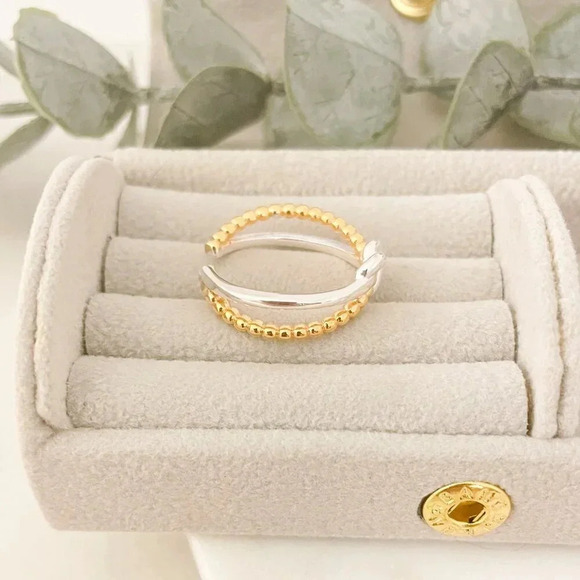 925 Sterling Silver Two Tone Ring Braided Knot Ring Cross Ring Silver & Gold - Picture 7 of 10